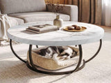 Artiss Coffee Table 2-Tier Marble Finish Round White&Black FUR-Z-COF-07-WHBK