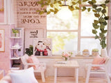 DIY Miniature Dollhouse Kit Wooden Hand-assembled Toy Set Tiny House Model with Furniture LED Light V1294-YM0901-LMH00182-B