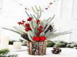 35cm Tabletop Xmas Tree Bark Wooden Barrel Decoration Artificial Bouquet Ornament for Home Hotel V1294-YM0901-3115240094713