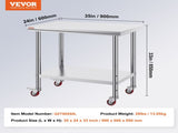 Stainless Steel Work Table 36x24 Inch with 4 Wheels Commercial Food Prep Worktable with Casters V952-SYGZT36X24INDJL01V0