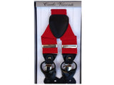 Mens Premium Convertible Suspenders Braces Clip On Elastic Y-Back Traditional Leather Tab - Red V563-LXRYSUSPENDERS-RED