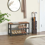 VASAGLE Shoe Bench with Seat Shoe Rack with 2 Mesh Shelves Rustic Brown and Black V227-9101101003990