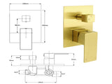 Watermark 1/2 Inch Shower Mixer Diverter Brushed Gold Square Stainless Steel Set V1233-KSQ202G