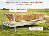 Livestock Hay Feeder, 2 in 1 Grain & Hay Feeder, 300L Capacity, 147 cm Long Goat Pasture Feeding V952-SCWSQEHYLSWS4S2F8001V0