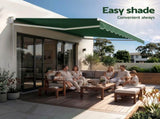 Instahut Retractable Folding Arm Awning Manual Sunshade 5Mx3M Dark Green AWN-B-ARM-50X30-DKGN