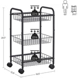 SONGMICS 3-Tier Metal Rolling Cart on Wheels with Removable Shelves Black V227-8498402105990