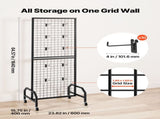 Grid Wall Panel, 600 x 1640 mm Wire Grid Panels Display Rack, Movable Art Display Shelf with Wheels V952-LSWGQ6070INCBK7NM001V0