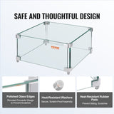Gas Fire Pit Wind Guard for Square Fire Table, 380 x 380 x 180 mm Clear Tempered Wind Guard for V952-HKFFZGHBLZFX8PISWV0