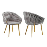 SERENIT Grey Modern Velvet Dining Chairs, Upholstered Living Room Chair with Woven Back and Golden V255-SE-GP1801-DC-GREY