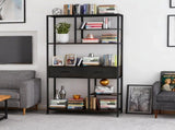 Metal Bookcase With Drawers, Dark Walnut & Black, 90x30x180cm, 6 Shelves V178-59361