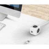 Allocacoc PowerCube Extended USB Powerboard 4-Outlets 2 USB Ports Grey-White 1.5m V28-ELEAUS5400AUEUPC