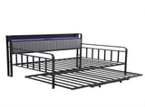 Artiss Bed Frame King Single LED Metal Trundle Daybed with Charging Station TURN MBED-D-TURN-KS-BK-ABC