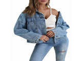 Women'S Short Loose Casual Large Pocket Denim Jacket Blue M V1370-AZ4-10422