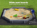 Keezi Kids Sandpit Wooden Round Sand Pit with Cover Bench Seat Beach Toys 182cm Grey SAND-OCTA-177-GR
