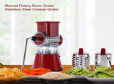 Manual Rotary Drum Grater Stainless Steel Cheese Grater Vegetables Cutter Slicing Tool Shredder Red V1294-YM0727-JY16340-01