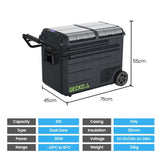 Gecko 55L Dual Zone Portable Fridge Freezer with onboard Lithium Battery, 12V/24V/240V, with 2 V219-CMPFRGGKD5BA