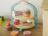 Wooden Cake Toys Tea Party Set, Desserts Food Toy with Cupcake Stand, Kids Pretend Play Kitchen V1192-AZ-W-11550