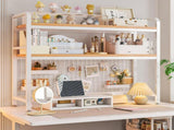 CARLA HOME 2-Tier Metal Desktop Hutch Bookshelf with Grid Panel for Computer Desk and Office LSB-36220