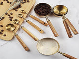 Measuring Cups and Spoons Set of 8, Stainless Steel Gold Measuring Cups Kit with Wooden Handle, V1366-AZ2-W-11220