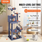 Cat Tree 143 cm Cat Tower with Cat Condo Sisal Scratching Post Dark Grey V952-DXSMS6C1FSH0P76KKV0