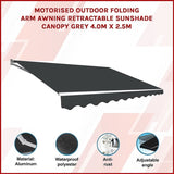 Motorised Outdoor Folding Arm Awning Retractable Sunshade Canopy Grey 4.0m x 2.5m V63-842851