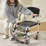 VEVOR Shower Commode Wheelchair with 4 Lockable Wheels, Footrests, Flip-up Arms, 3-Level Adjustable V952-YLBKSLLJSJTBTD6C8V0