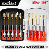 10Pc Titanium Gold Carbide Burr Set 1/4" Hex Quick Change Shank Die Grinding Bit V465-86624