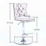 2x Height Adjustable Swivel Bar Stool Velvet Stud Barstool with Footrest and Chromed Base- Gray V226-SW1712GY