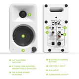 Kanto ORA 100W Powered Reference Desktop Computer Speakers with Bluetooth 5.0 White V398-KO-ORAMW-1