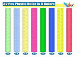 12 Inch Plastic Rulers, 96 PCS Transparent Assorted Color Metric Bulk Rulers with Inches Centimeters V1366-AZ2-W-14559