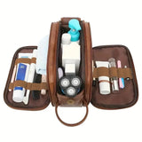 Large PU Leather Toiletry Bag with Dual Zip Compartments and Carry Handle for Travel, Cosmetics and V1189-LC-KF-00035