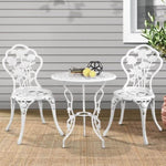 Gardeon 3PC Outdoor Setting Bistro Set Chairs Table Cast Aluminum Patio Furniture Rose White GB-CALU-3PC-XG1015-WH