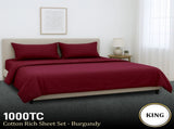 4pc 1000 Thread Count Cotton Rich King Bed Sheet Gift Pack CVC Microfibre Blend in Burgundy CVC-10KS-BGY