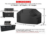 Grill Cover, 72 inch BBQ Gas Grill Cover for Outdoor Grill, Waterproof, Anti-UV, Rip-Proof, Fade V1107-114-85305-BLK-72IN