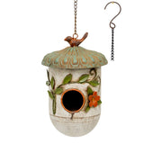 Hanging Birdhouse w Blue Roof Perched Bird 59cm V637-24851BRD