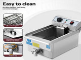 Devanti 3000W Electric Deep Fryer 10L Stainless Steel Fryer w/ Basket & Lid CDF-DR10-SINGLE-SI