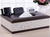 White gold Multi-Function Leather Tissue Box, Wooden Frame with Compartment Storage, Anti-Slip and V1232-PGZJH002