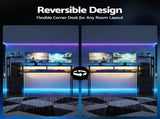 Artiss 145cm L Shaped Gaming Desk Computer Desk with LED Lights & Power Outlets MET-FC-25220-BK