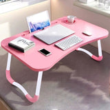 SOGA Pink Portable Bed Table Adjustable Folding Mini Desk Notebook Stand Card Slot Holder with BEDTABLEH302