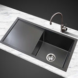 Cefito Kitchen Sink 75X45CM Stainless Steel Basin Single Bowl Black SINK-BLACK-7545