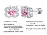 Elegant Pink Heart Stud Earrings in 925 Silver, Four-Leaf Clover Design with Clear V1341-ZY-YRDBXDB7-MOISSANITE-PREMIUMS925