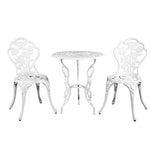 Gardeon 3PC Outdoor Setting Bistro Set Chairs Table Cast Aluminum Patio Furniture Rose White GB-CALU-3PC-XG1015-WH