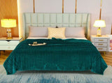 200*230cm Green Solid Colour Flannel Throw Blanket - Thick Double-Sided Fleece with Ribbed Texture V888-ELOSUNG50706