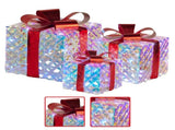 Christabelle Set of 3 Christmas Gift Boxes Display With Lights in Clear Shimmer and Red 112_MHA519