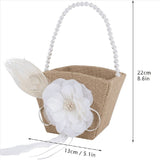 3X Flower Girl Basket Rustic Burlap for Vintage Rustic Wedding Party Flower Basket with Pearl Handle V1369-AZ3-W-12746