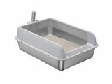 P&P Grey Silver Stainless Steel Cat Litter Box with High Sides, Open Top and Scoop V767-P-ZM1811