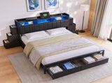 Artiss King Bed Frame with Storage Headboard, 2 Drawers, Charging Station & LED Light BFRAME-J-MAXWELL-K-BK-AB