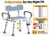 Height Adjustable Shower Chair with Arms & Back, Aluminium Bathroom Seat, 136kg Capacity V1181-HP012