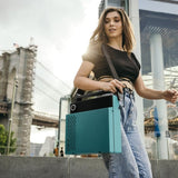 Victrola Revolution Go Turntable - Blue Bundled Crosley Record Storage Display Stand V398-VTR-750SB-BLU-BSS