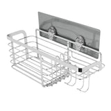 Wall Mounted Bathroom Shelf Organizer with Rustproof Stainless Steel Wire Basket and Hooks, No V1370-AZ4-09987